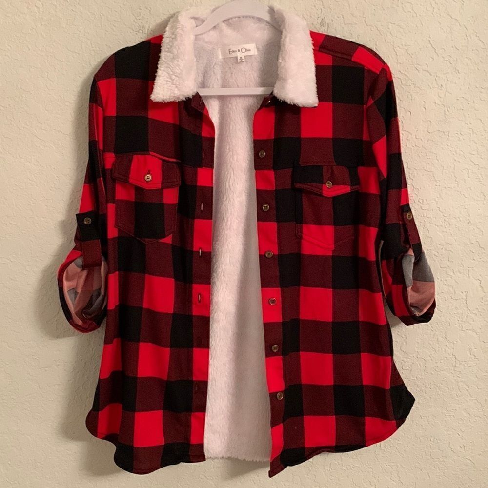 NWT Eden & Olivia Anthropologie Plaid Shirt With Artificial Fur Size M